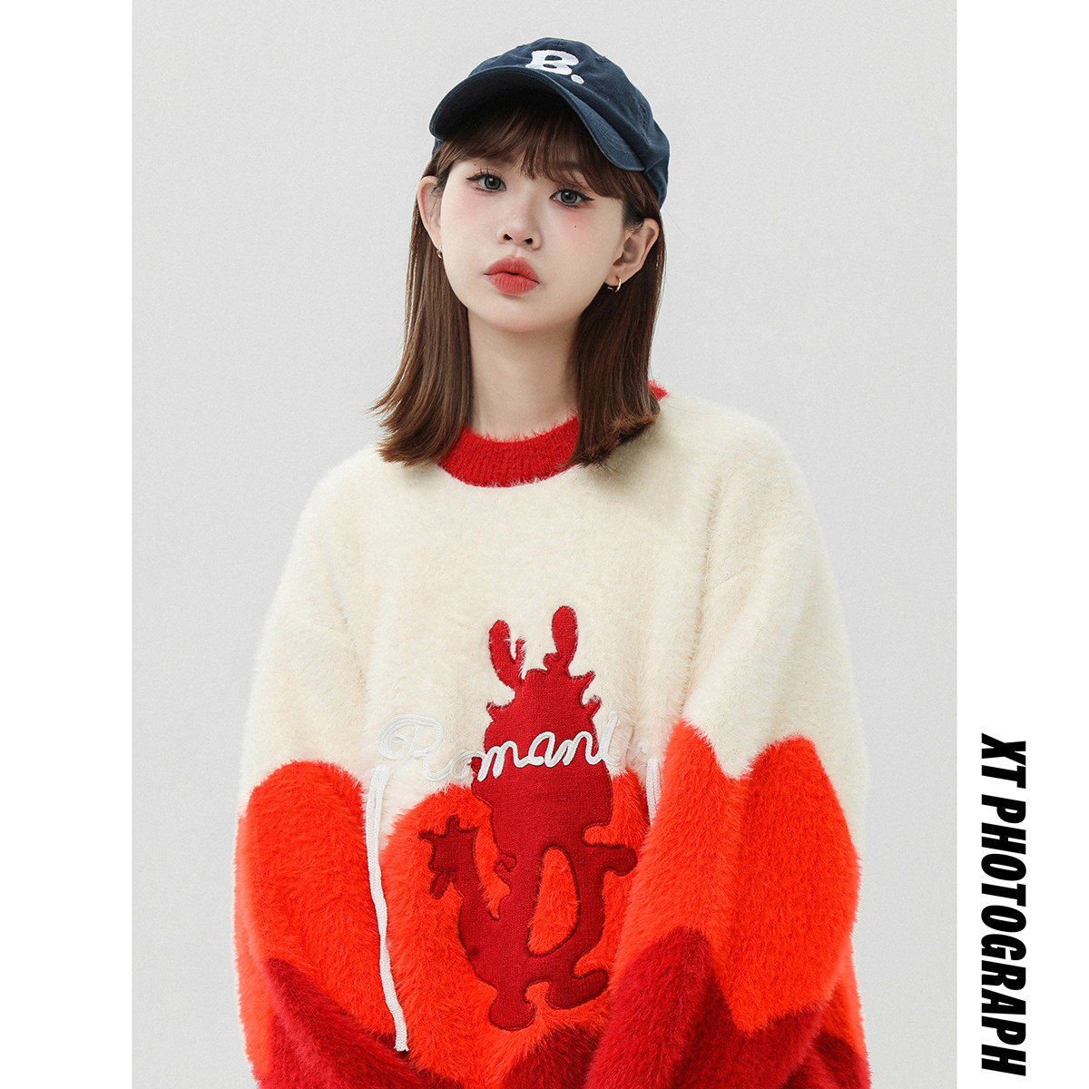 2023 Autumn/Winter Thickened Arctic Velvet Knitwear Little Dragon Man Color Block Sweater SM215-P78_voghion.com