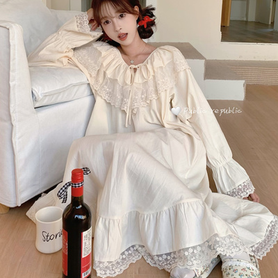 Public republic韩国纯棉蕾丝花边甜美纯欲公主仙女裙睡裙家居服