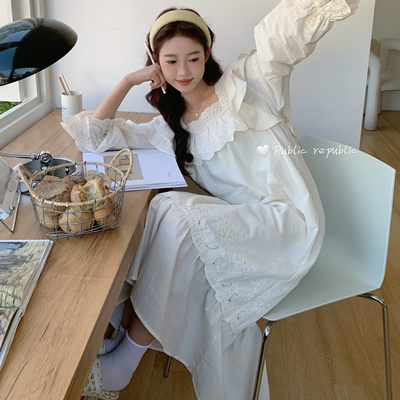 Public republic韩国纯棉法式甜美宫廷风刺绣花边睡裙家居服睡衣