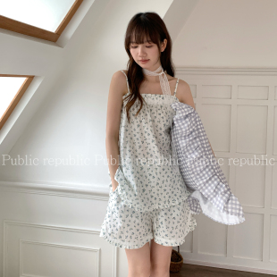 Public republic韩国纯棉森系小清新碎花吊带裙睡裙睡衣家居服女