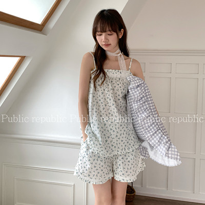 Public republic韩国纯棉森系小清新碎花吊带裙睡裙睡衣家居服女