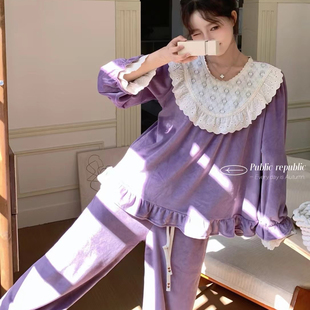 Public republic韩国银狐绒薄绒柔软甜美可爱花边家居服睡衣女