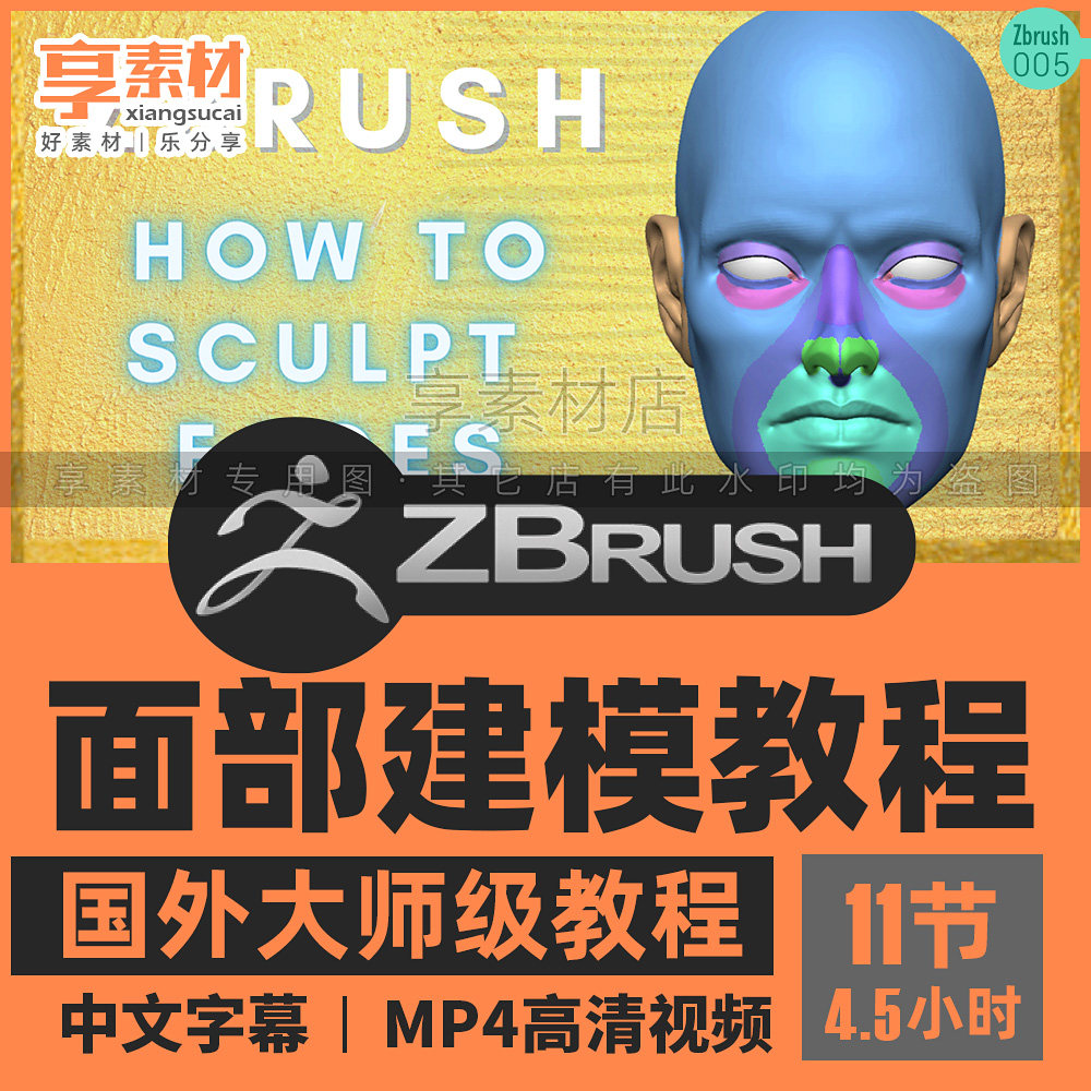 zbrush脸部面部雕刻建模视频教程头骨解剖头像模型眼睛耳朵鼻子嘴