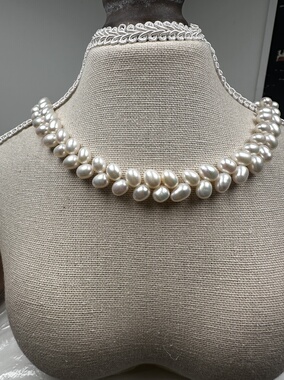 天然真珍珠项链白色麦穗编织款头档极光