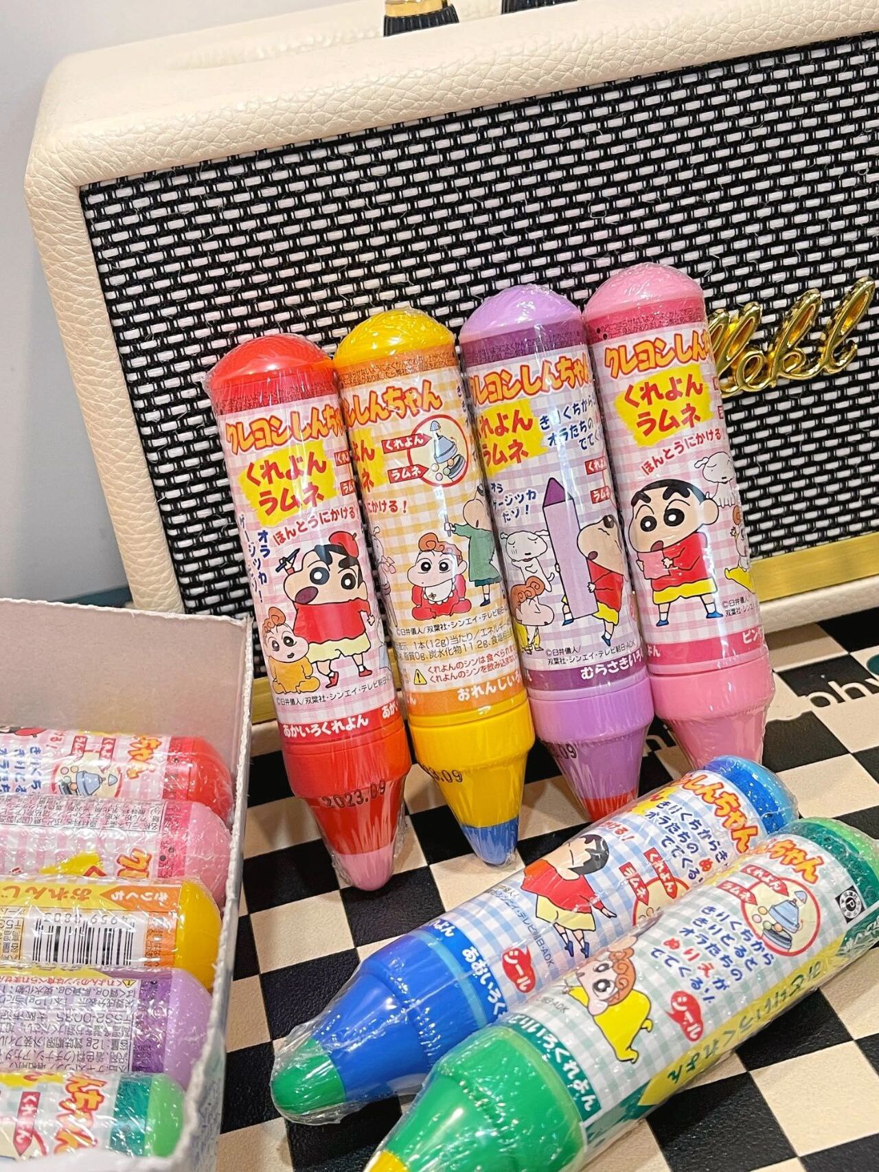 日本进口orion猎户星蜡笔小新铅笔糖彩色可写字铅笔 儿童零食蜡笔