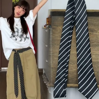 条纹腰带配牛仔裤子配饰领带丝巾搭配长条丝带飘带腰巾裤腰封腰饰