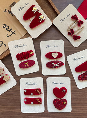 新款韩式红色系新年款发夹布艺手工儿童掰掰夹蝴蝶结甜美刘海夹女