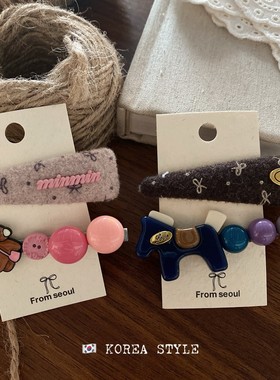 秋冬学院风布艺粉色蝴蝶结发夹卡通可爱小马BB夹红色豆豆彩色发夹