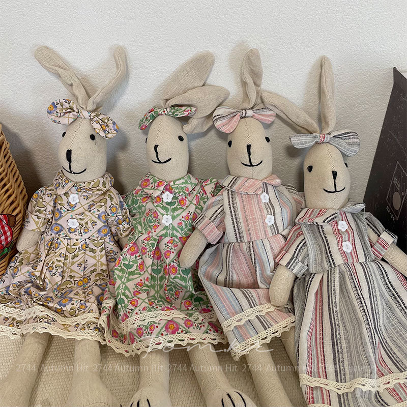 新款韩版碎花裙兔兔玩偶ins风手工穿衣儿童居家摆件棉麻娃娃礼物
