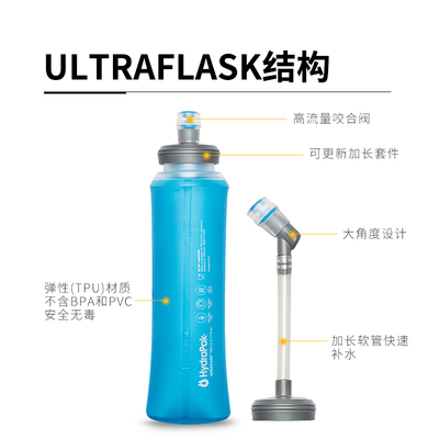 美国HydraPak跑步硅胶软水袋长吸管户外登山运动便携式水壶大容量