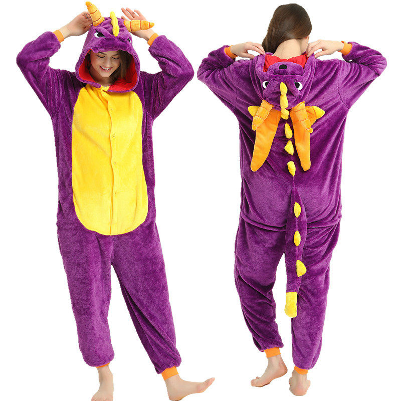 万圣节派对服饰怪物恐龙连体演出服卡通动物紫色飞龙cosplay制服