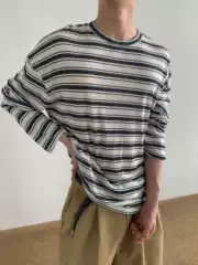 Mion Comfort Series Vacation Lazy Style Long Sleeve Lyocell Lightweight Skin-Friendly Striped T-Shirt Sun Protection for Men and Women