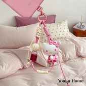 手作Diy豹纹Hello 饰链礼物 Kitty手机链蜡绳手腕绳可提手机挂绳装