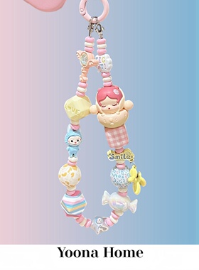 高级感原创自制diy正版泡泡玛特白宝石草莓手机链包挂ccd挂件链子