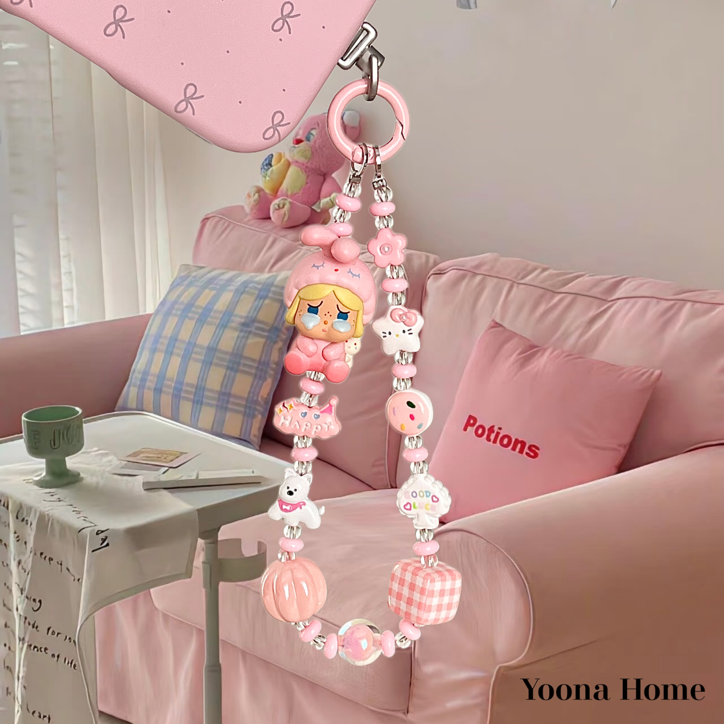 粉兔坐坐哭娃萌粒手机链装饰挂绳