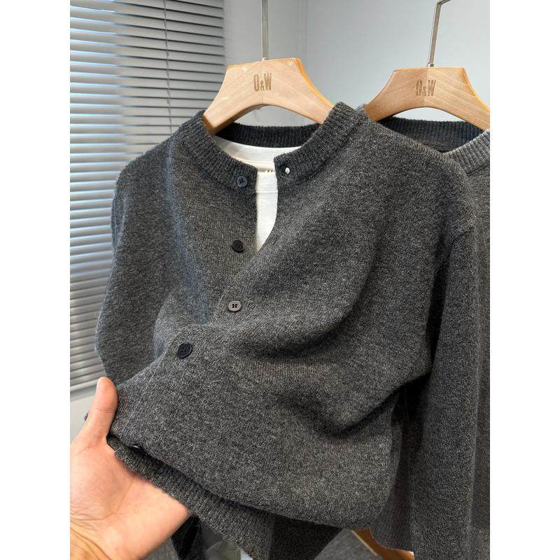 经典百搭开衫男针织衫高级感毛衣外套男款圆领外搭休闲单排扣上衣