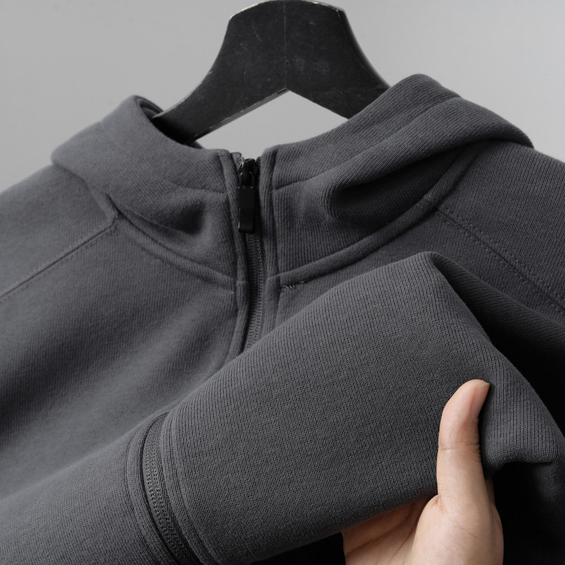 350g重磅插肩袖卫衣外套男女生秋冬深灰色连帽拉链开衫休闲上衣