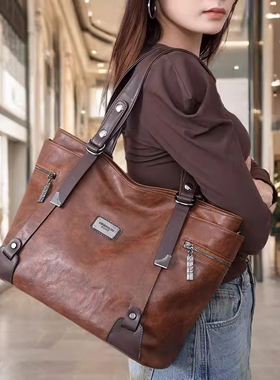 法国SMKE专柜真皮托特包女2025大容量真皮单肩手提包通勤大包包