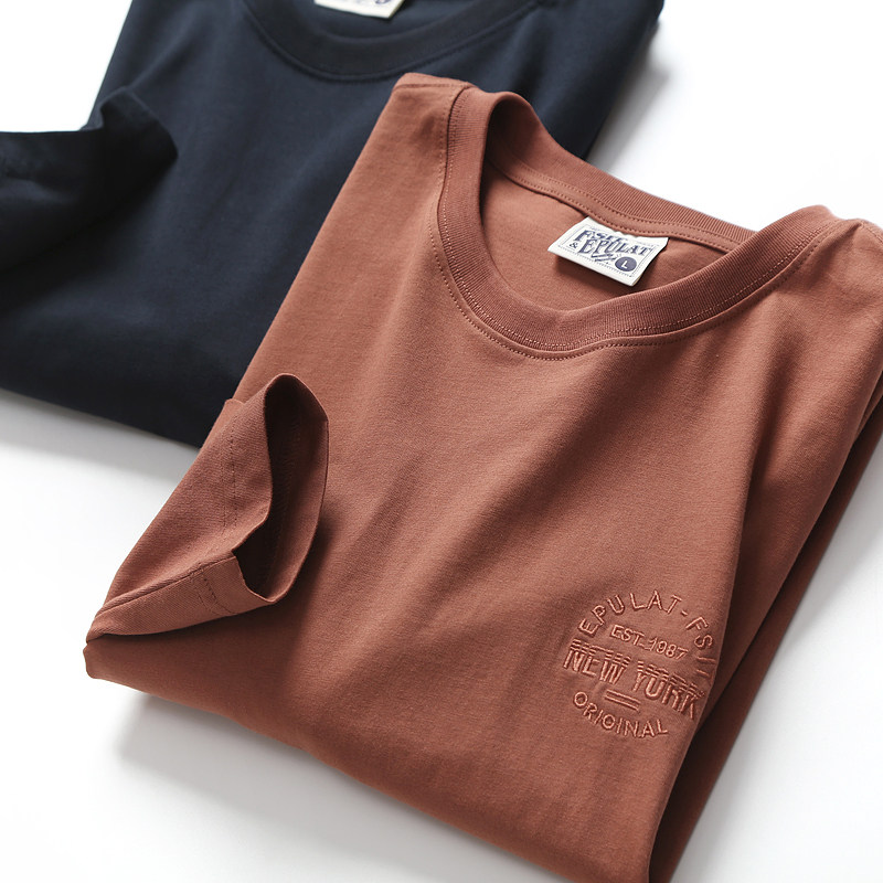高端100%长绒棉长袖T恤男春秋季纯棉宽松休闲百搭圆领内搭体恤衫