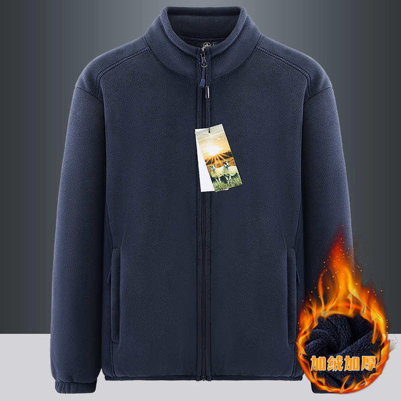 高端奥利绒加绒加厚开衫卫衣男士秋冬新款时尚保暖运动抓绒衣外套