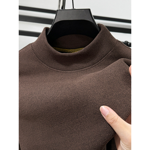 冬季男士双面德绒磨毛半高领卫衣新款加绒加厚纯色打底衫