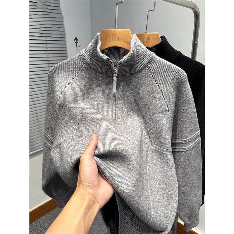 拉链半高领毛衣男款冬季韩版宽松针织外套男装青年时尚休闲立领潮
