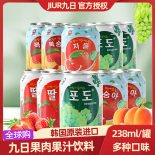 韩国进口九日牌葡萄果汁果肉饮料罐水果草莓饮品礼盒整箱238ml