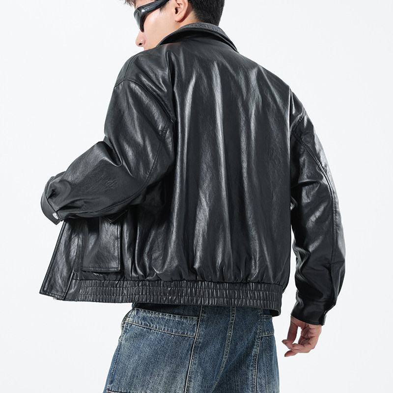 店主风模特冬季男士加绒加厚皮衣外套9918-P185,男装皮衣,电商D248