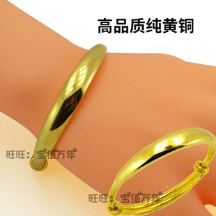 纯铜实心可调节简约光面推拉手工纯黄铜手镯高品质无镀层妈妈礼物