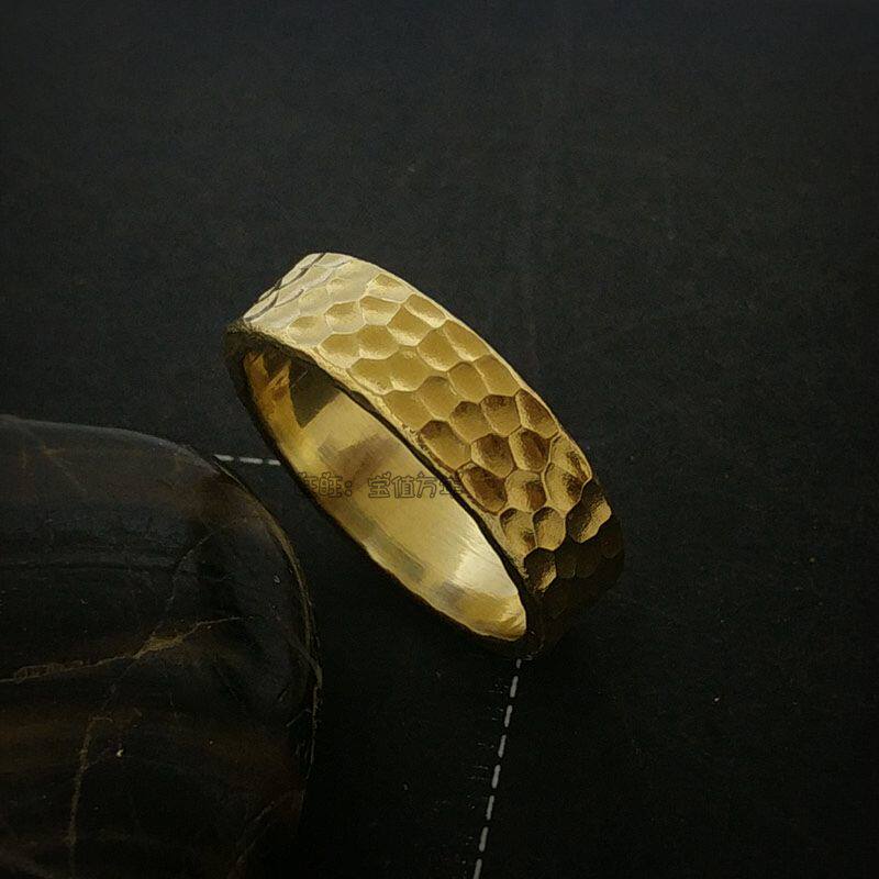 定做定制纯手工古法锤纹陨石坑黄铜宽度大小按需订做男女戒指指环