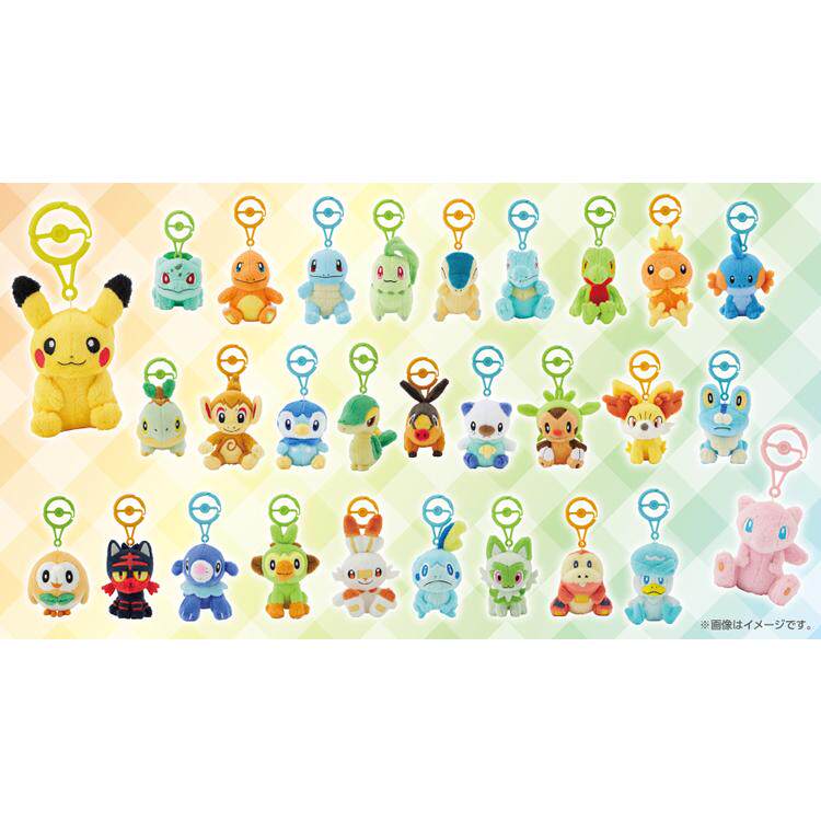 日版宝可梦中心皮卡丘梦幻毛绒挂件 卡扣 历代御三家 新叶喵