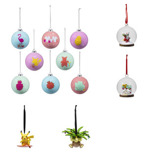 美版宝可梦中心圣诞节球形装饰挂件 信使鸟一家鼠皮卡丘椰蛋树