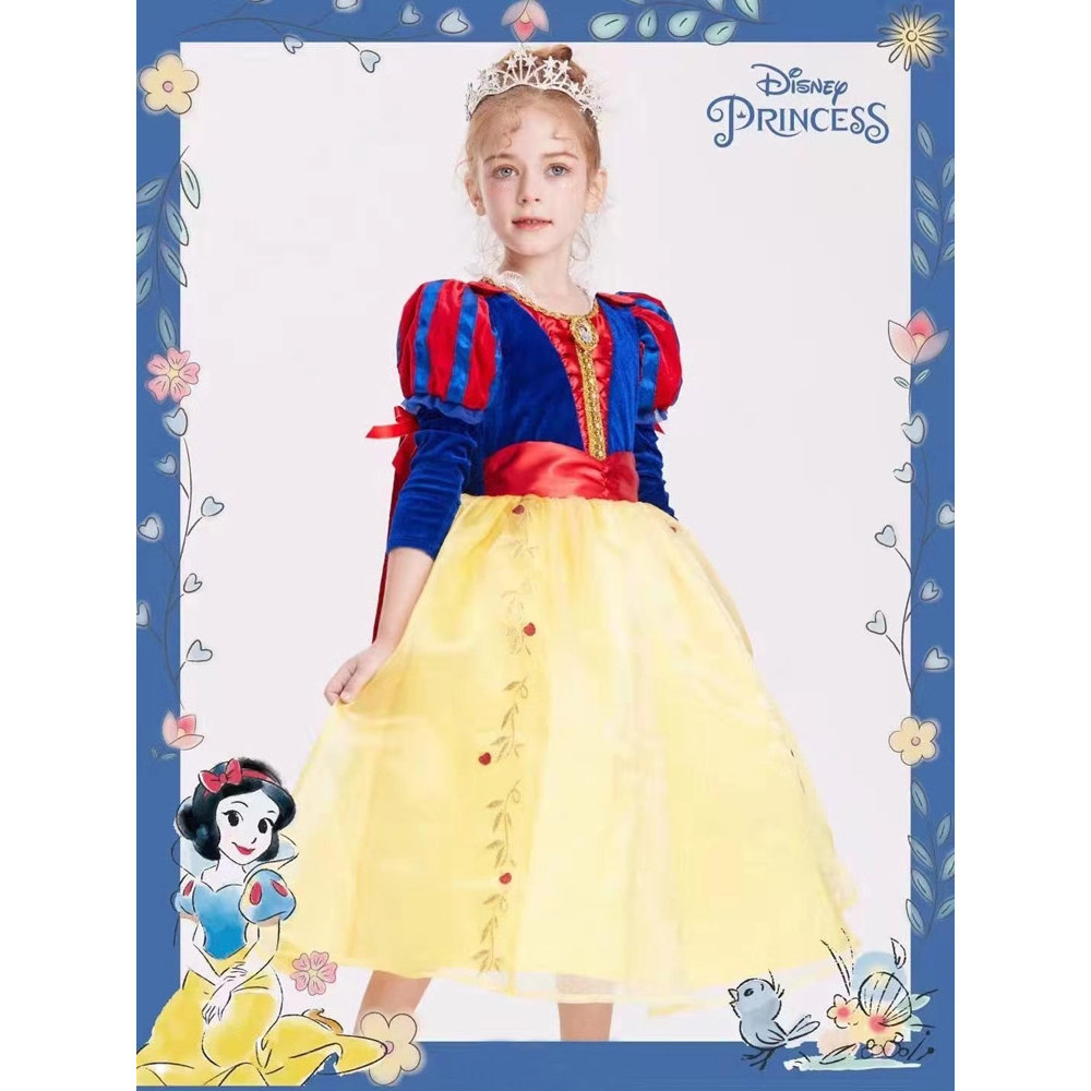 新款迪士尼儿童披风白雪公主裙演出服蓬蓬纱裙秋冬女童长袖连衣裙