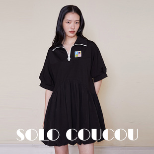 Solo Coucou索乐原创魔方绣花POLO领连衣裙