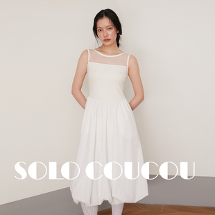 Solo Coucou索乐原创设计 BalletCore通透感拼纱云朵裙摆连衣裙