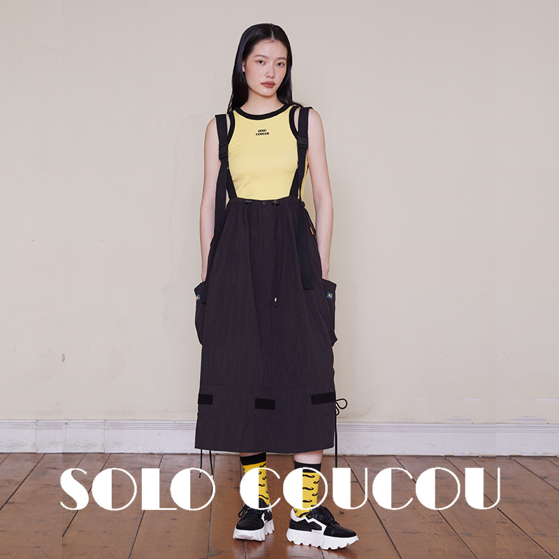 Solo Coucou索乐 明星款 陈钰琪同款 原创抽绳多种穿法背带裙