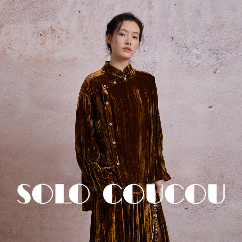 长袖丝绒衬衣原创新中式宽松立领