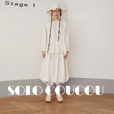 SoloCoucou索乐原创设计流星丝绒结构长袖裙摆上衣
