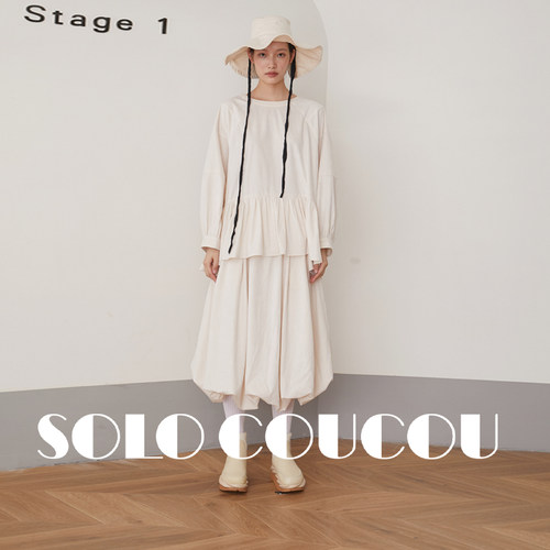 SoloCoucou索乐原创设计流星丝绒结构长袖裙摆上衣