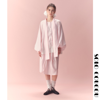 2025春夏粉色飘带设计感长袖衬衣