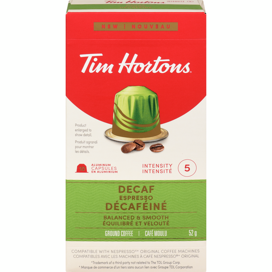 加拿大原装NESPRESSO胶囊咖啡Tims/TIM HORTONS脱因意式10粒