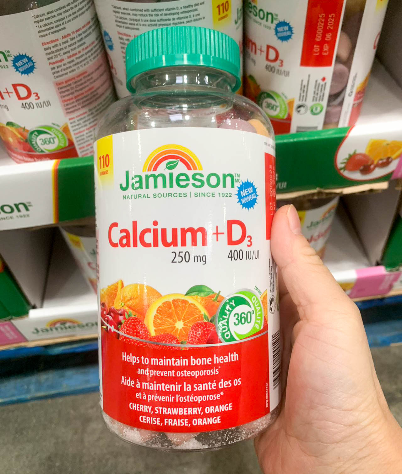 加拿大原装Jamieson健美生钙维生素D3水果味咀嚼软糖110粒
