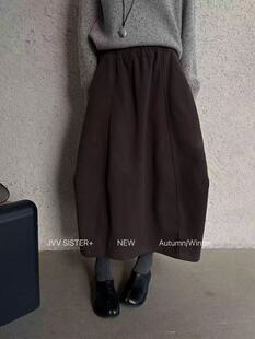 JVV2026年新款女装韩系半身裙女高腰显瘦A字裙毛呢长款裙子松紧腰