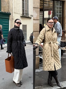 ONIVINTAGE欧尼亚麻菱格2026新款女装国标90白鸭绒羽绒服长款腰带