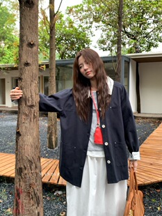 WANDER2025早秋新款女装巴恩风简约休闲中长款外套女上衣韩版风衣