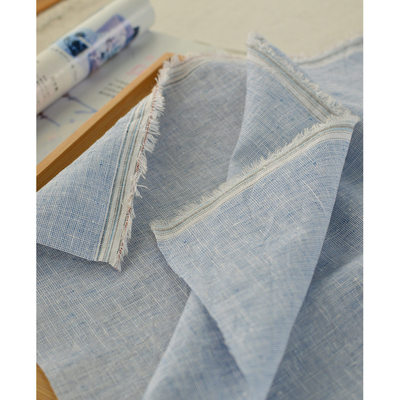 日系清新水洗蓝白色织棉麻布料
