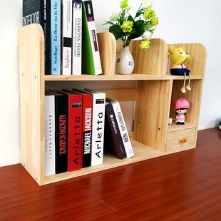 实木桌面书架学生置物创意收纳书柜带抽屉简易儿童储物柜原木落地