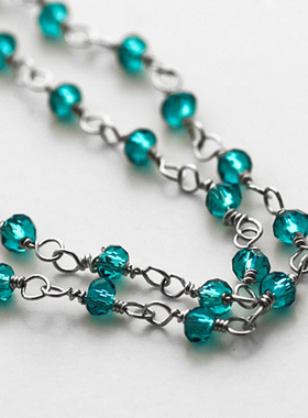 蓝水晶长项链女百搭款925纯银