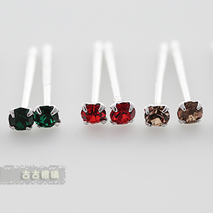 2mm 925纯银迷你小耳钉 水钻耳饰 很小超小不过敏不掉色 多耳洞女