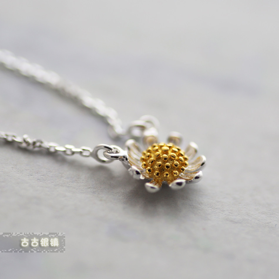 925纯银甜美小雏菊ol女闪亮项链